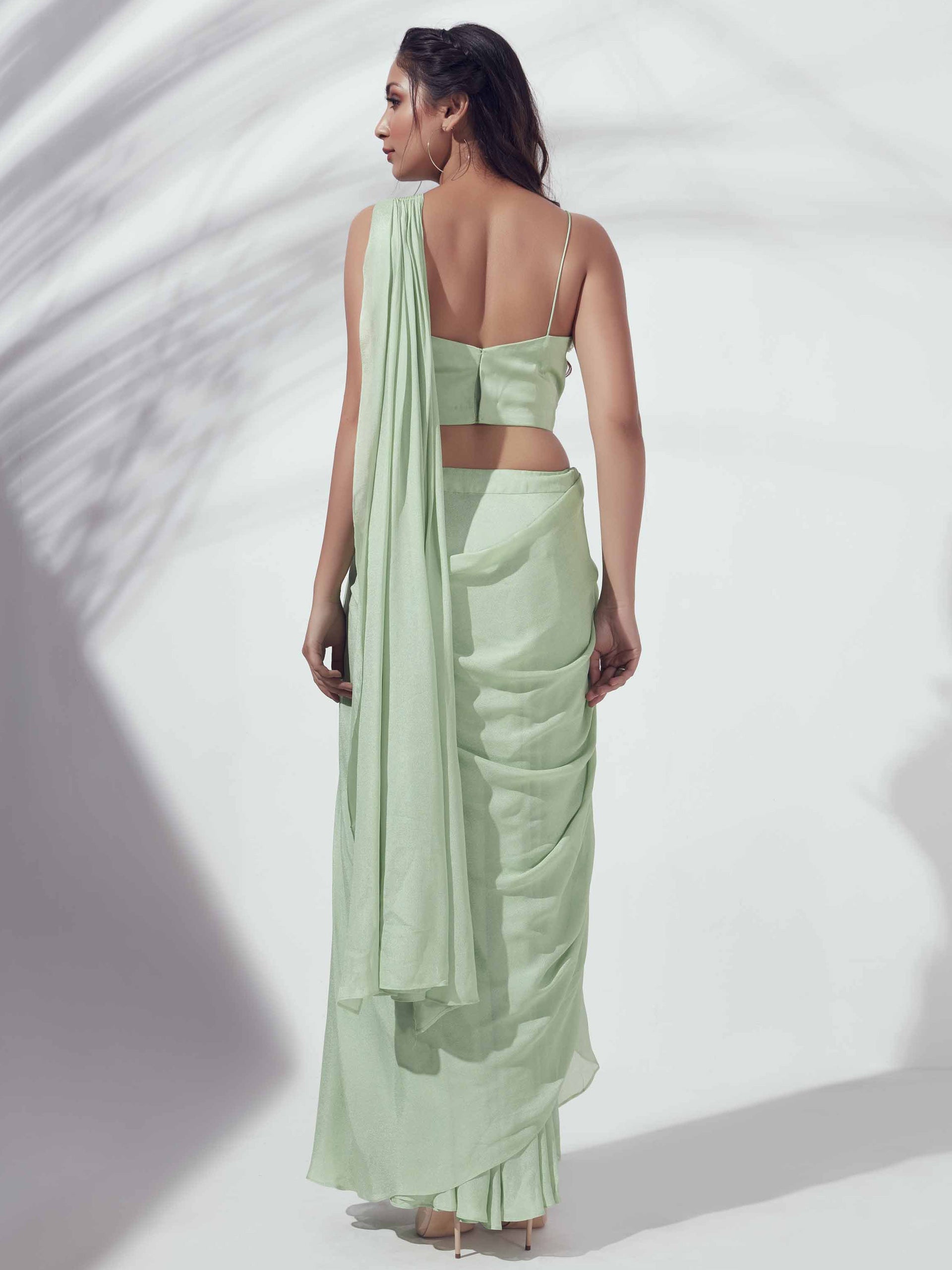 Green Skirt Saree Set image 4