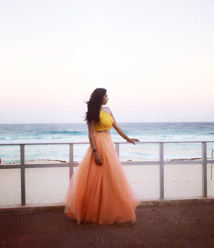 Yellow One Shoulder Blouse with Peach Tulle Skirt image 2