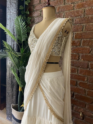 Ivory Ruffle Pre-Stitched Saree image 5