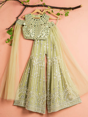 Sage Green Mirror Sharara Set image 4