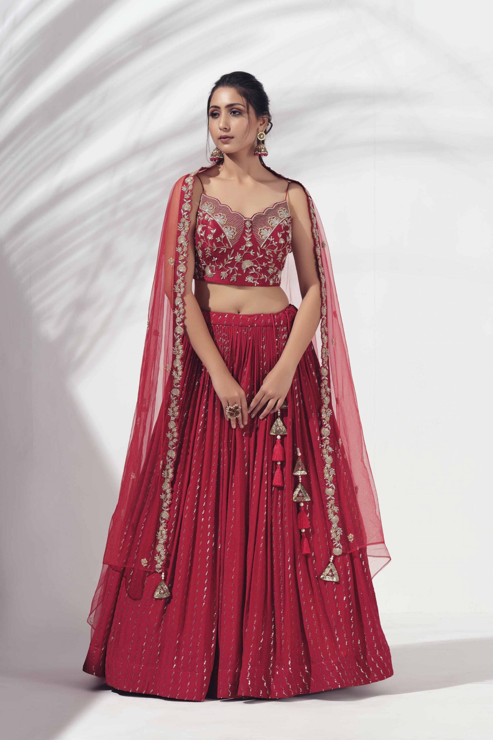 Red Bustier Lehenga - L image