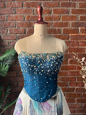 Off White and Blue Corset Lehenga Set image 2