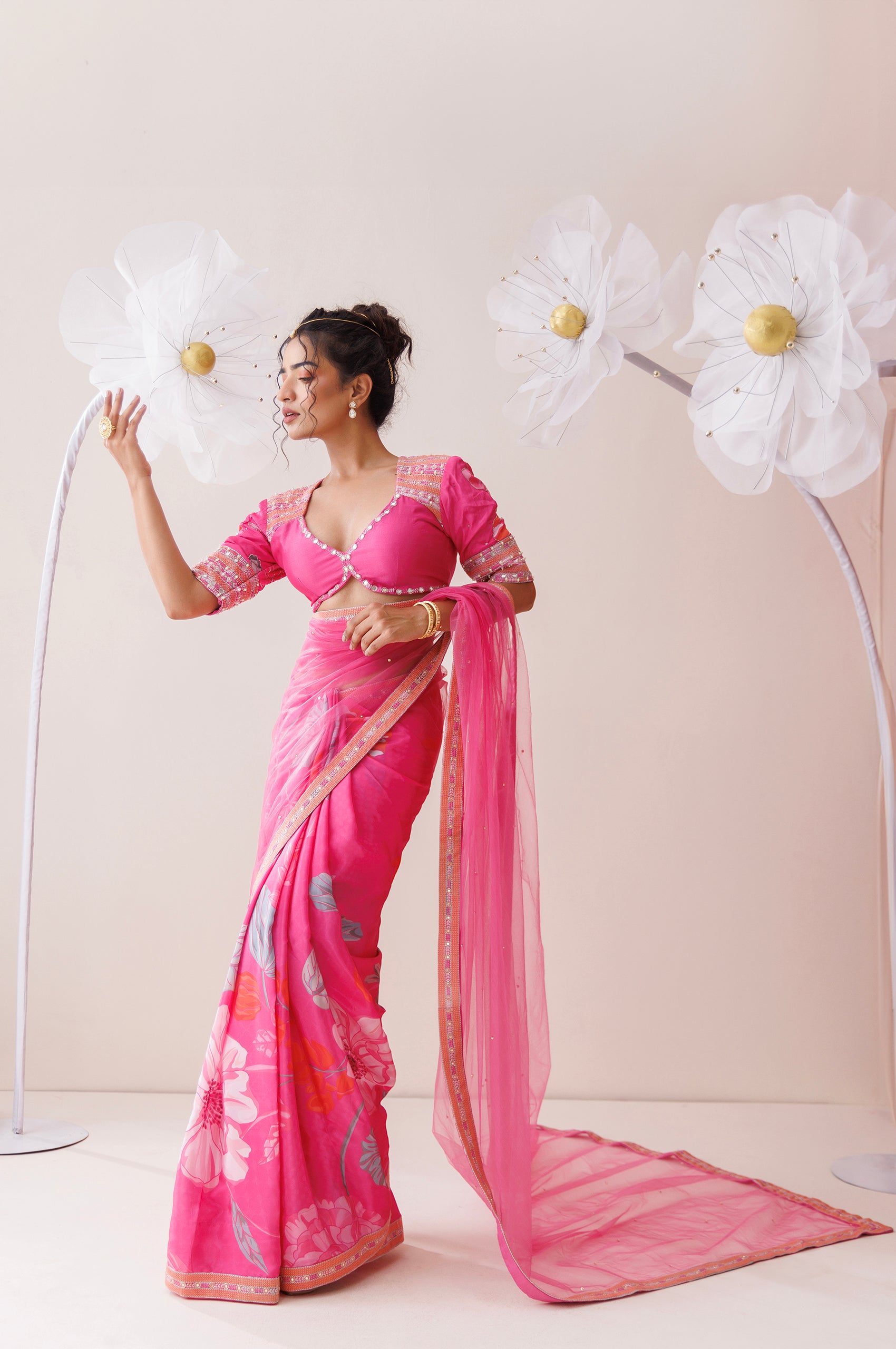 Pink Net Saree image 5