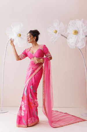 Pink Net Saree image 5