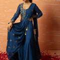 Peacock Blue Sharara Saree Set image 0