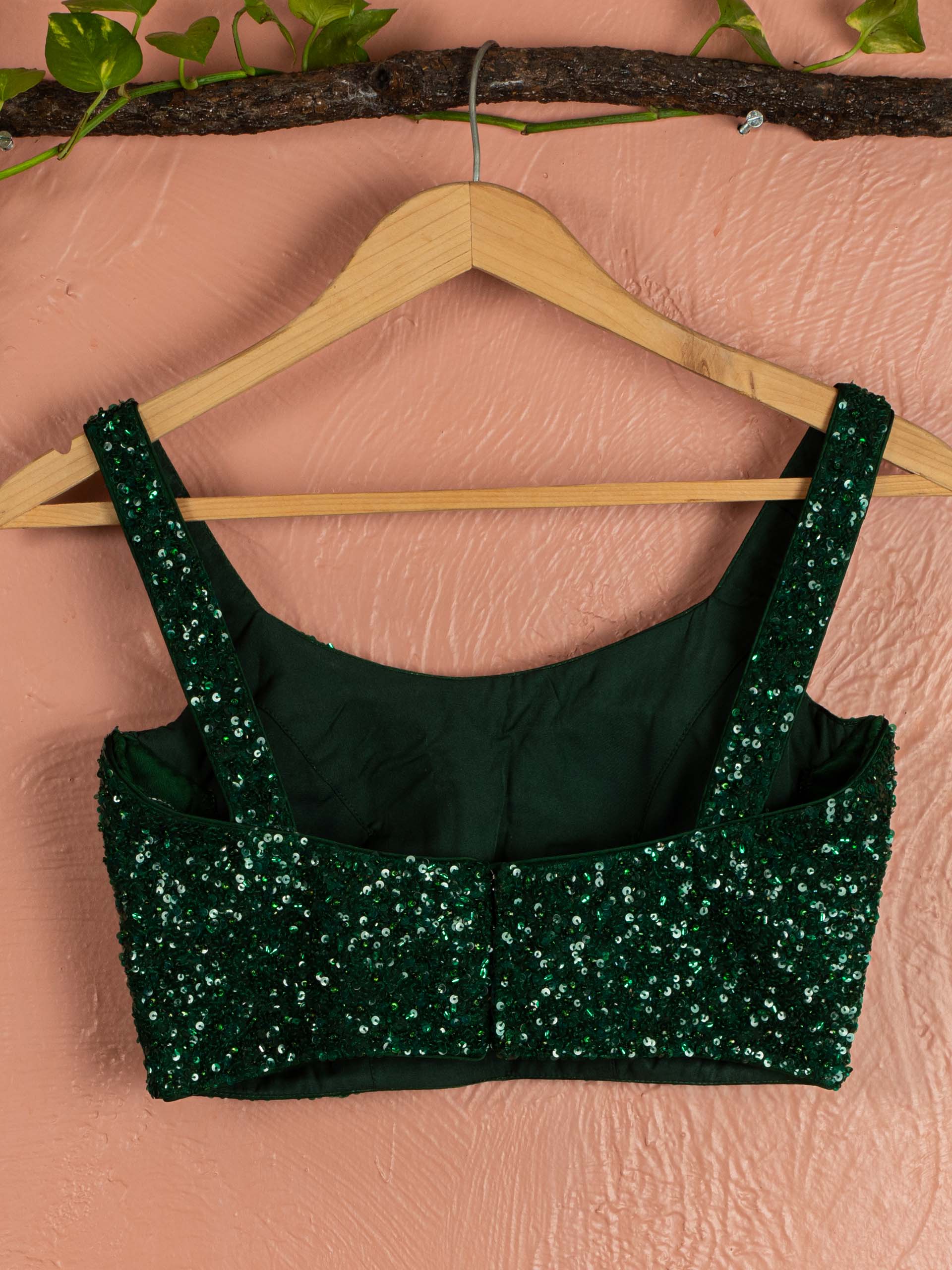 Dark Green Silk Sequin Lehenga Set image 2