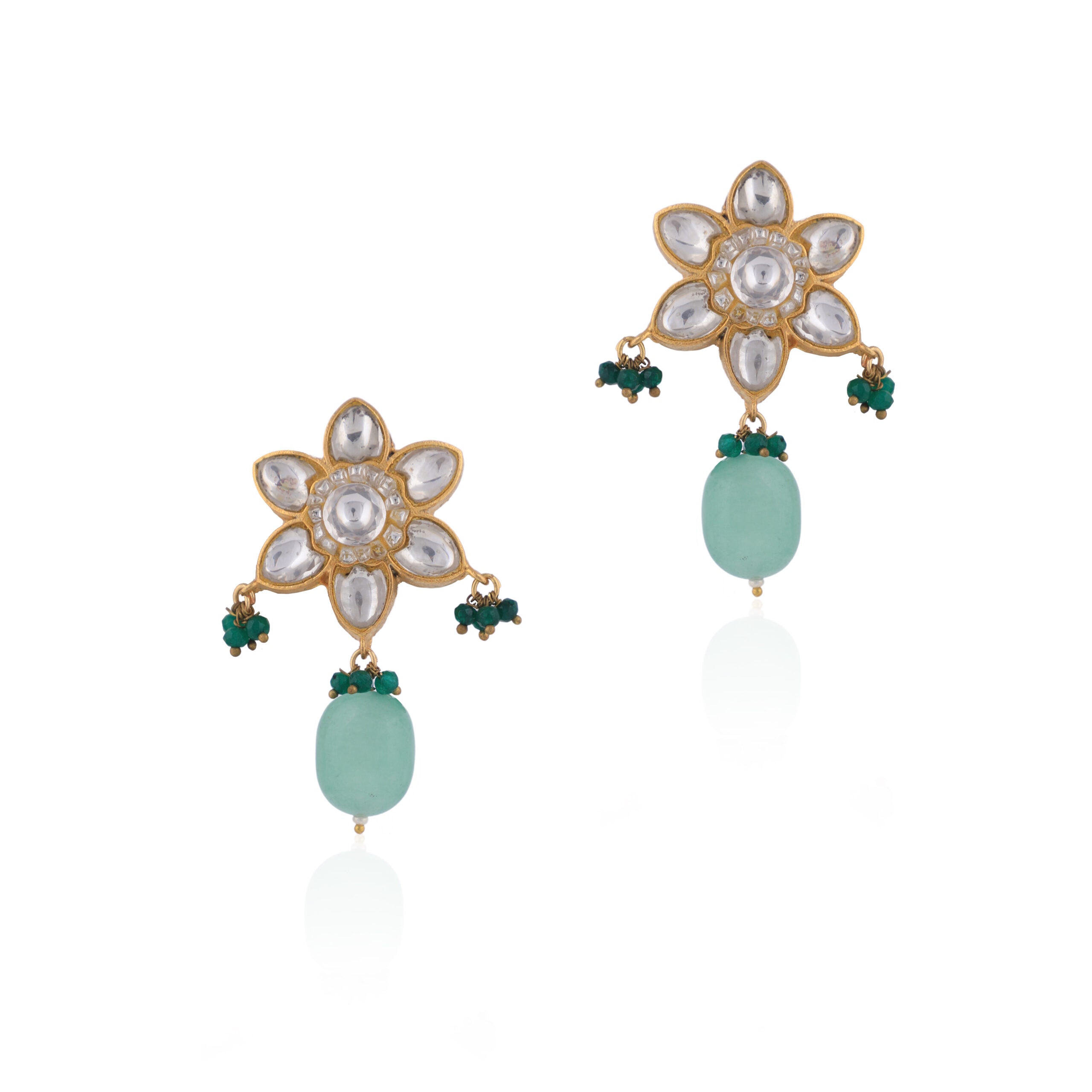 Jadtar Stone Design with Sea Green Drop Accent Earrings image 0