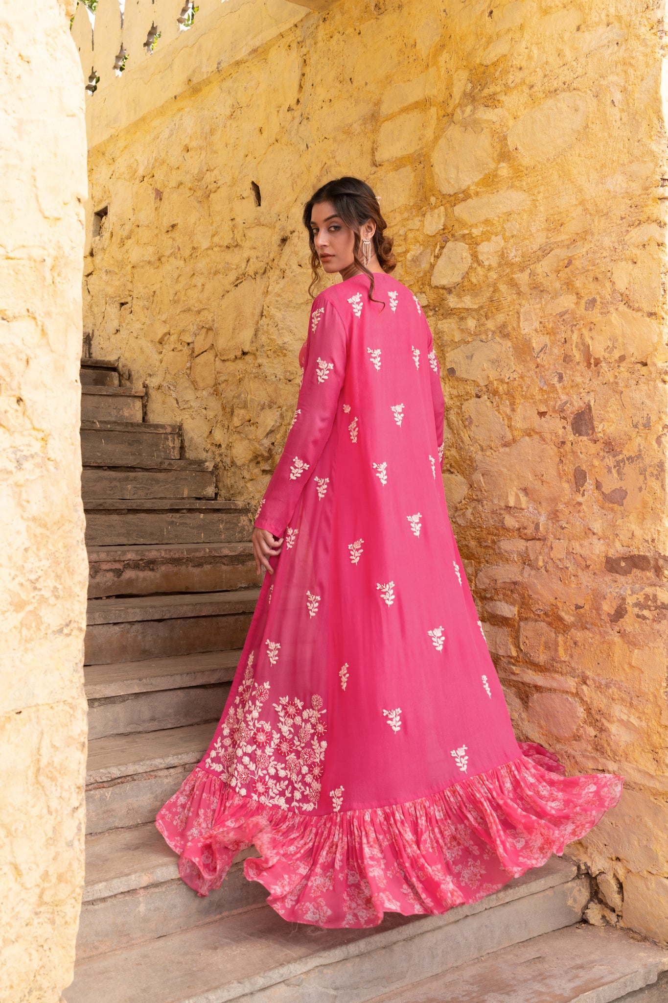 Pink Georgette Flared Pants &amp; Jacket Set image 3