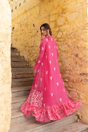 Pink Georgette Flared Pants &amp; Jacket Set image 3