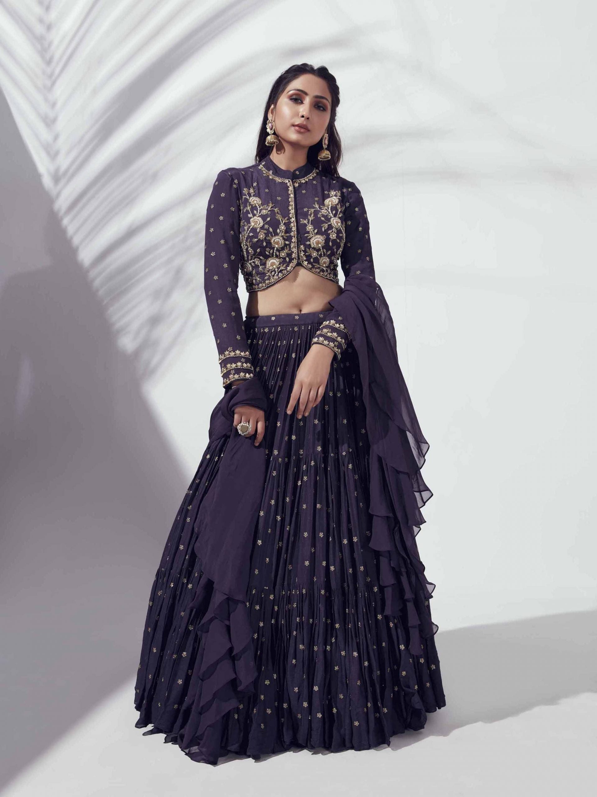Purple Georgette Crepe Lehenga Set - S image