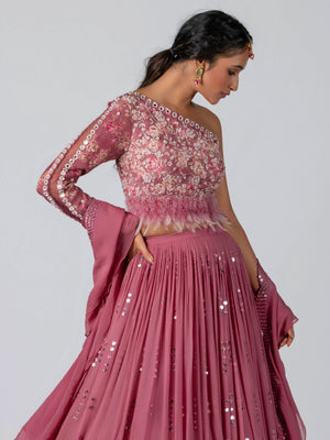 Mauve One Shoulder Lehenga Set image 2