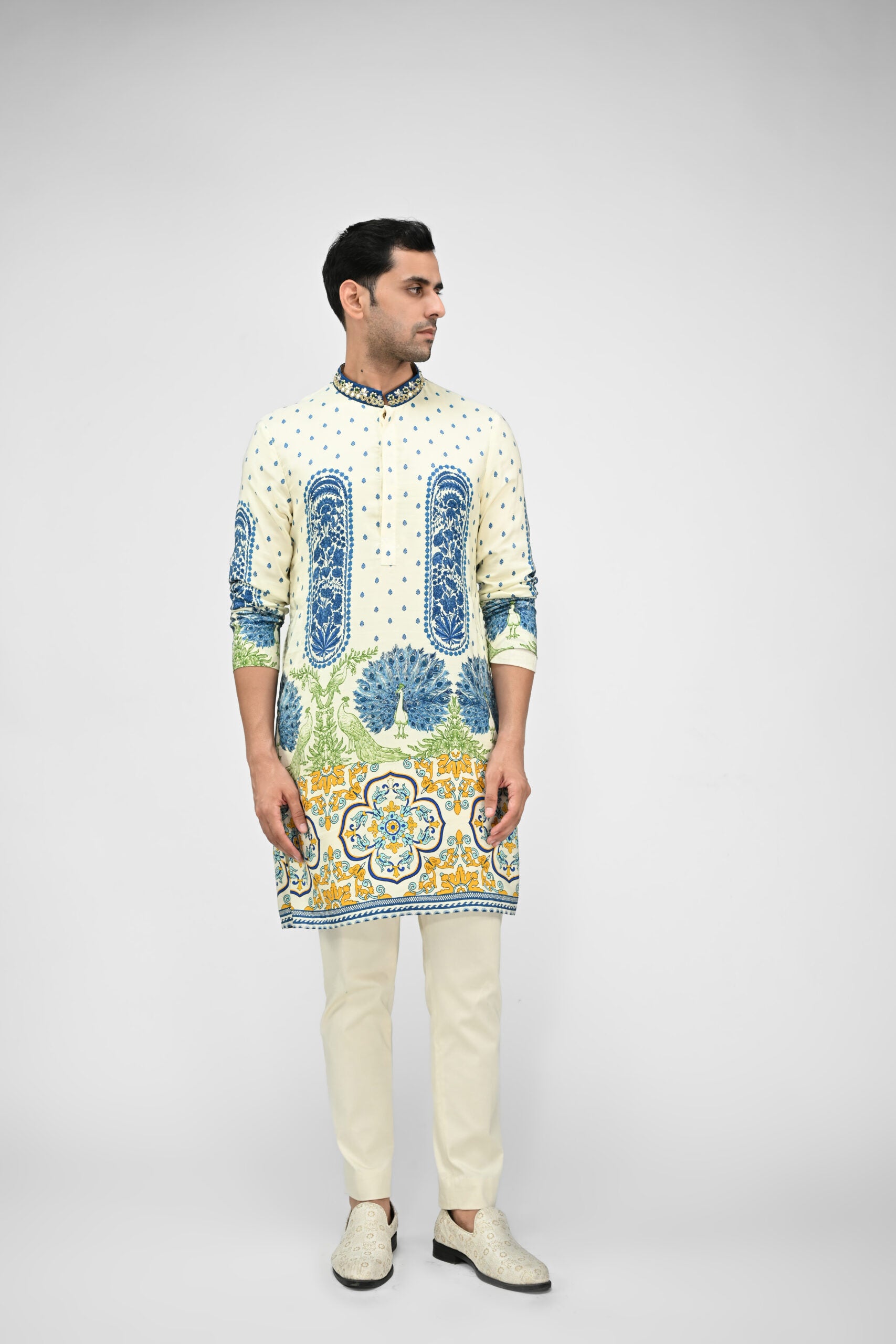 Royal Peacock Printed Kurta Full Set image 3