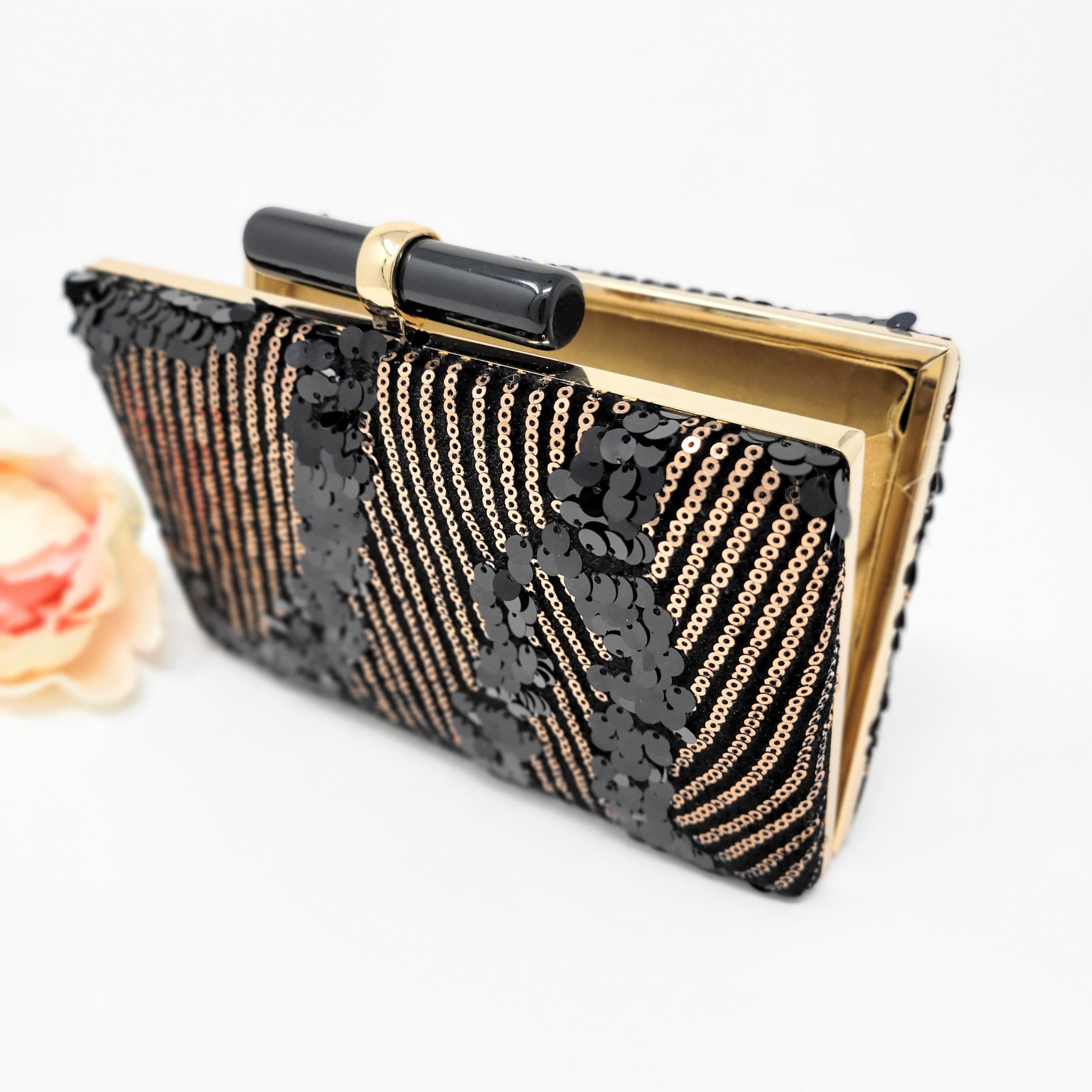 Black and Gold Sequins Embroidered Clutch image 2