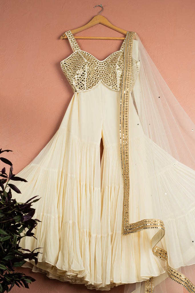 Ivory Mirror Brilliance Blouse with Sharara Set - S image