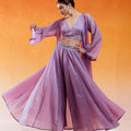 Lavender Embroidered Jacket & Flared Pant Set image 0