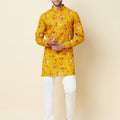 Mustard Print Linen Kurta image 0