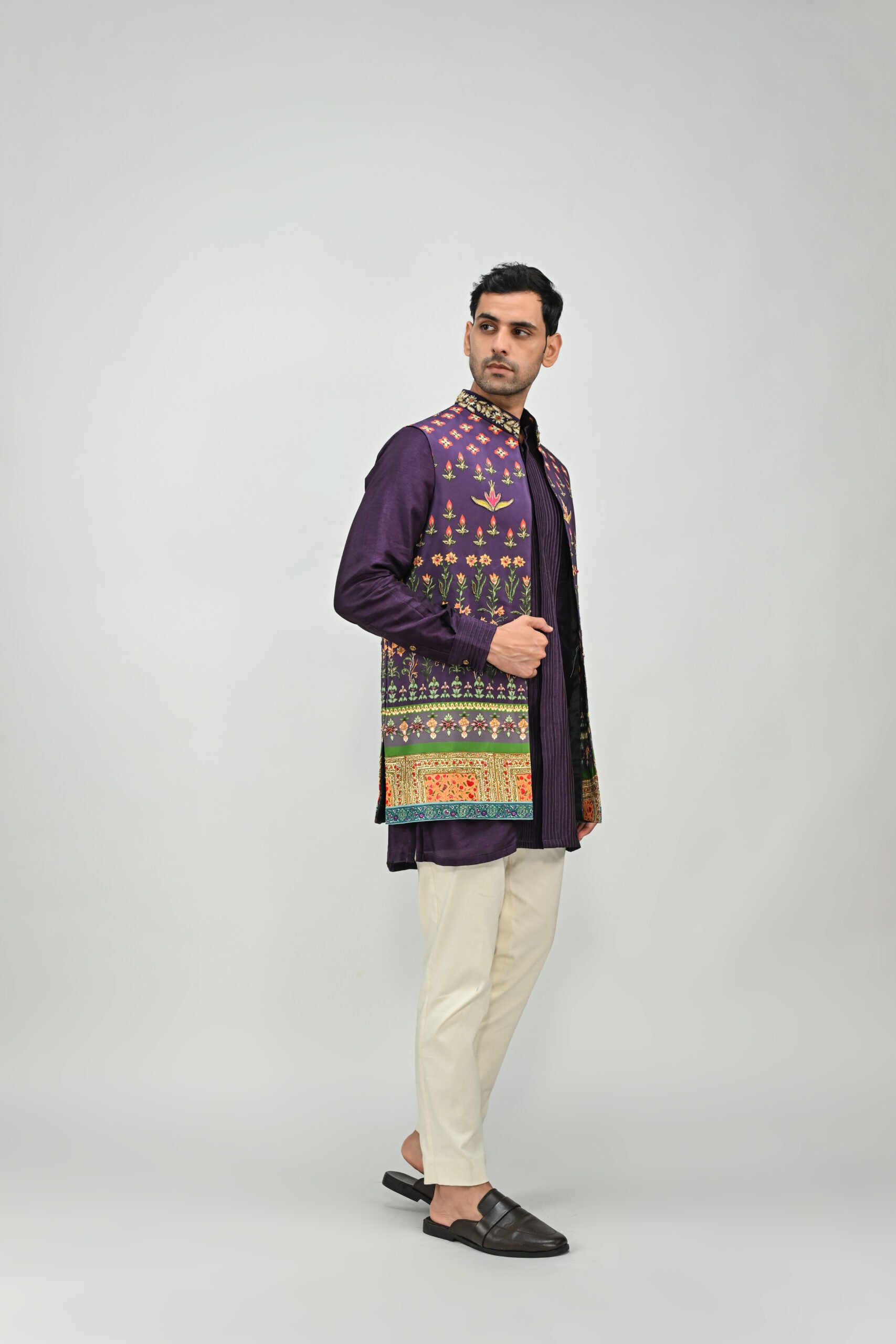 Plum Printed Highlighted Half Jacket Full Set image 0