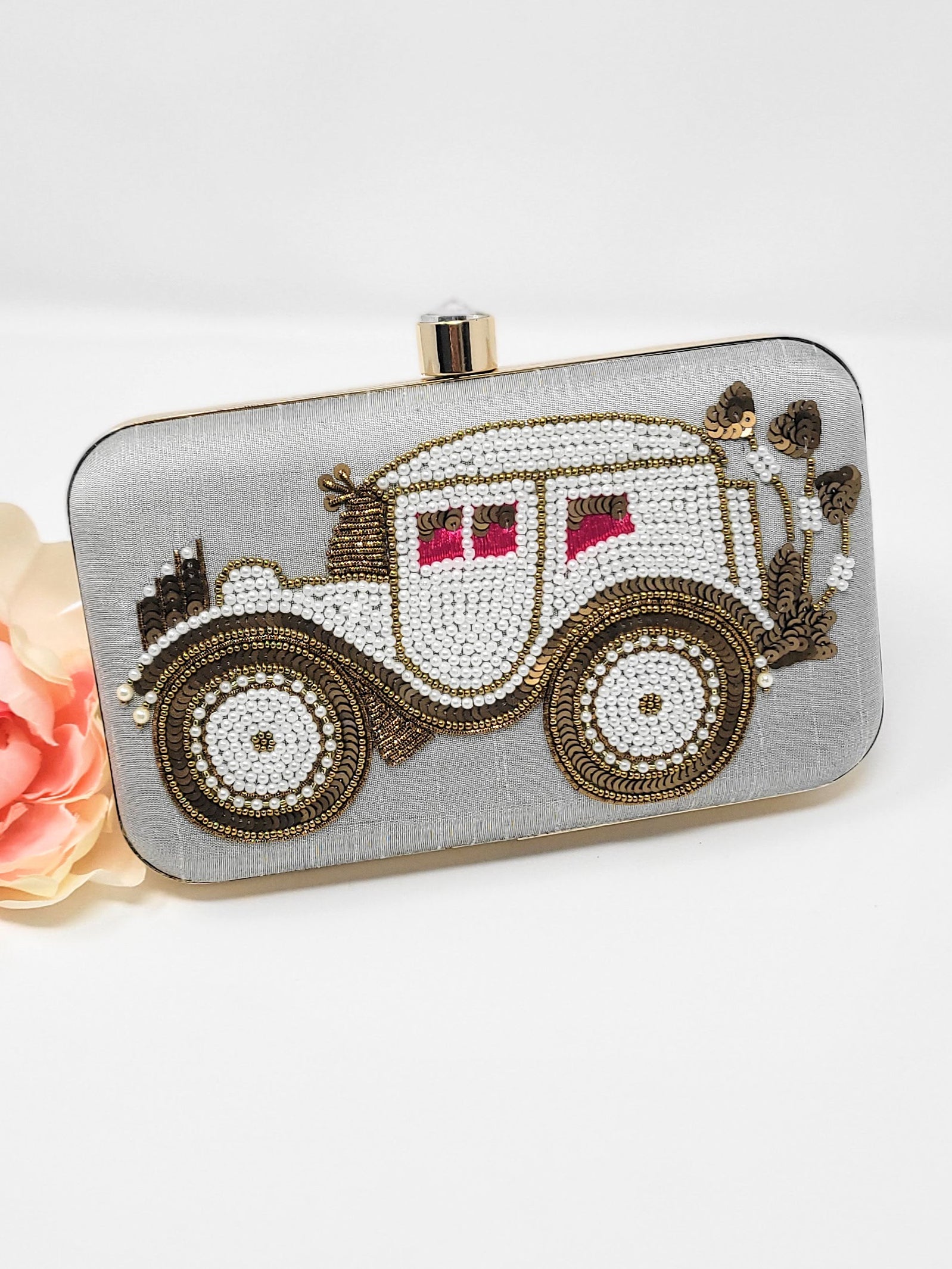 Gray Embroidered Car Clutch image 1