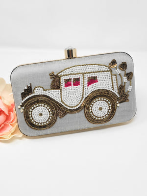 Gray Embroidered Car Clutch image 1