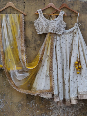 Ivory Lehenga Set with Shaded Dupatta - S image
