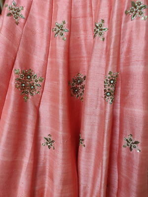Peach and Gold Raw Silk Lehenga image 3