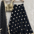 Gold Handmade Mirror Work Blouse with Black Gold Lehenga image 0