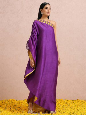 Purple Embroidered One-Shoulder Kaftan Tunic image 0