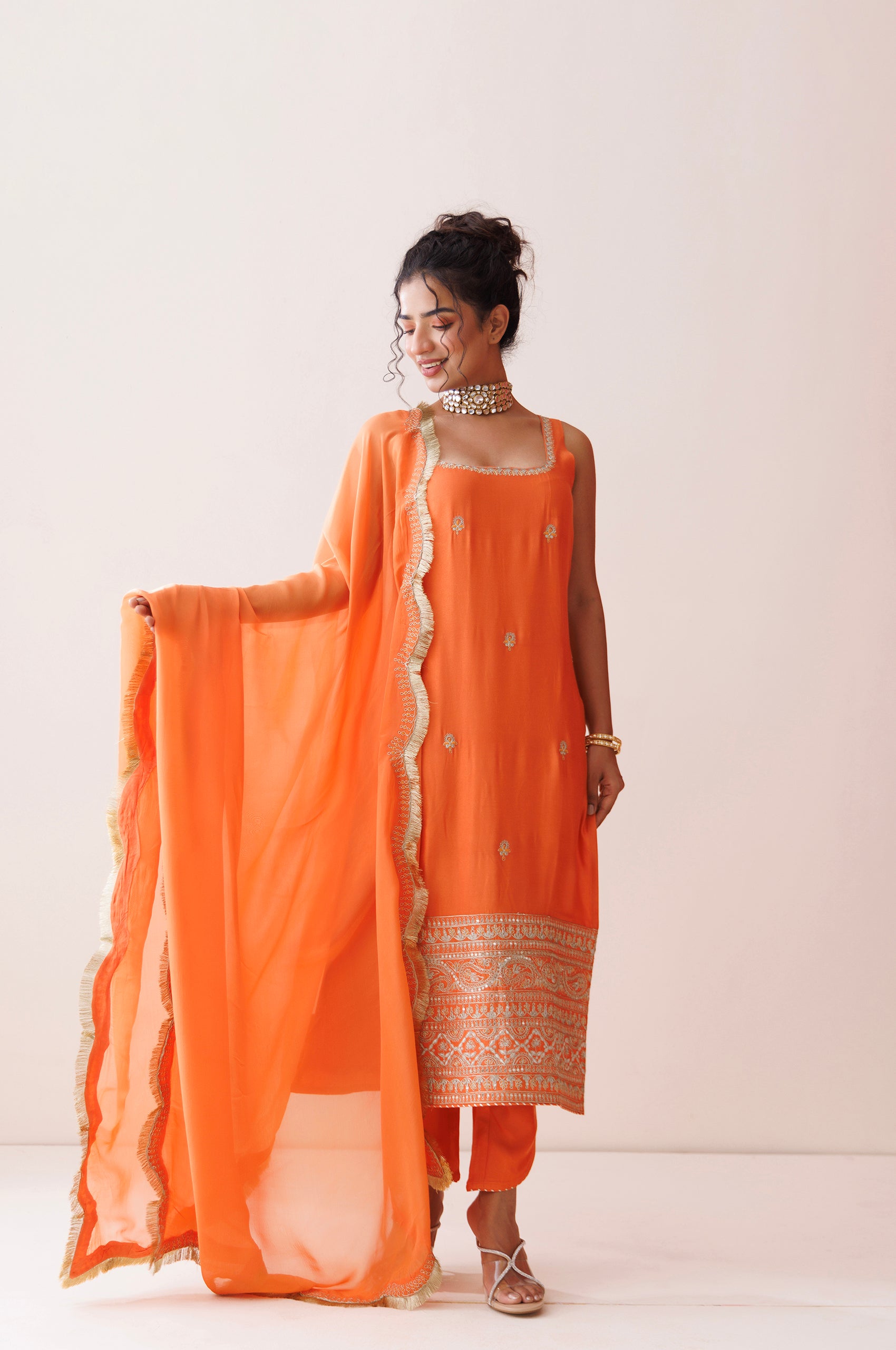 Orange Square Neck Kurta Set image 3