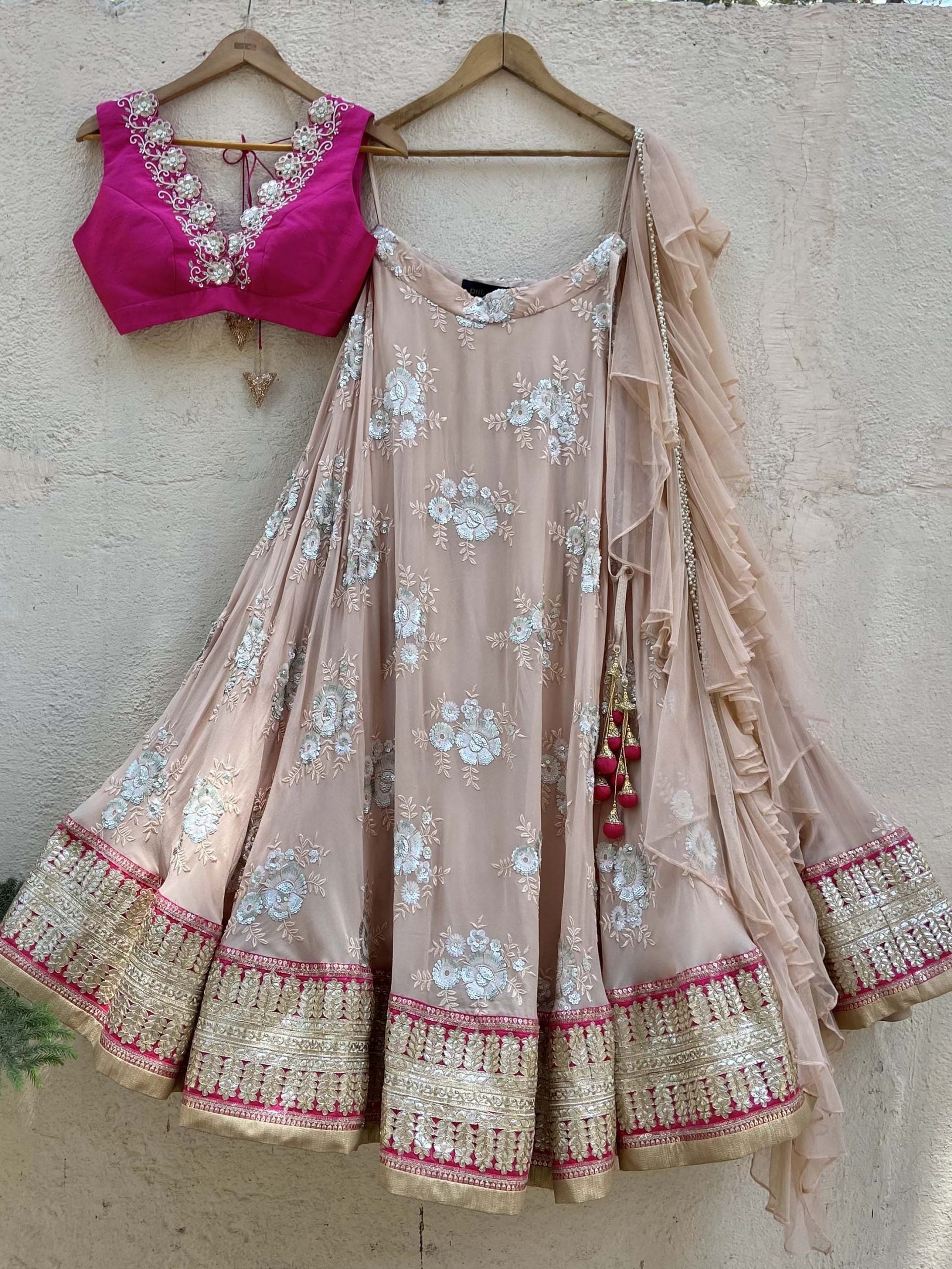 Nude Butti and Fuchsia Lehenga Set - L image