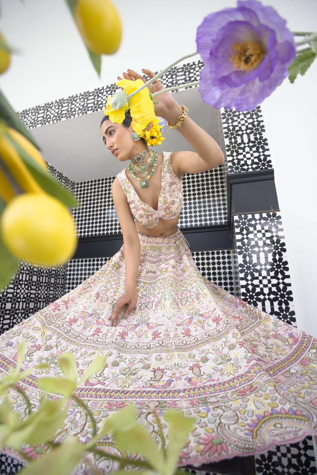 Light Pink Dabka Lehenga Set image 5