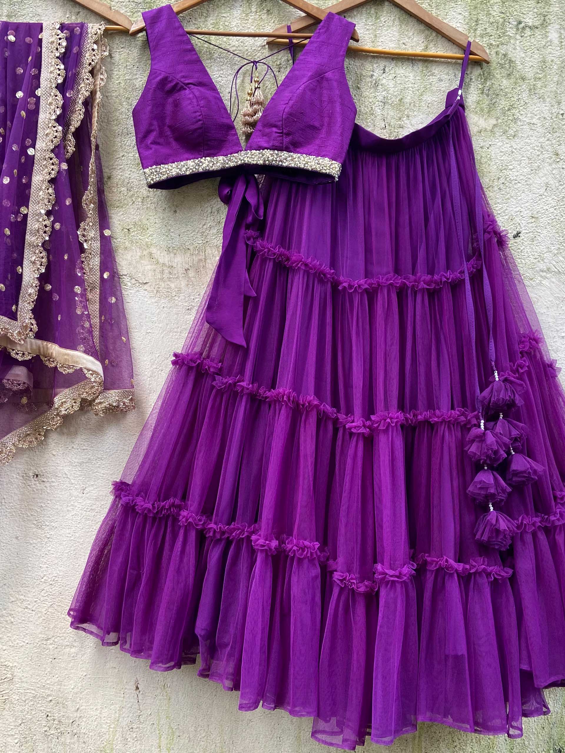Purple Tier Ruffle Lehenga Set image 3