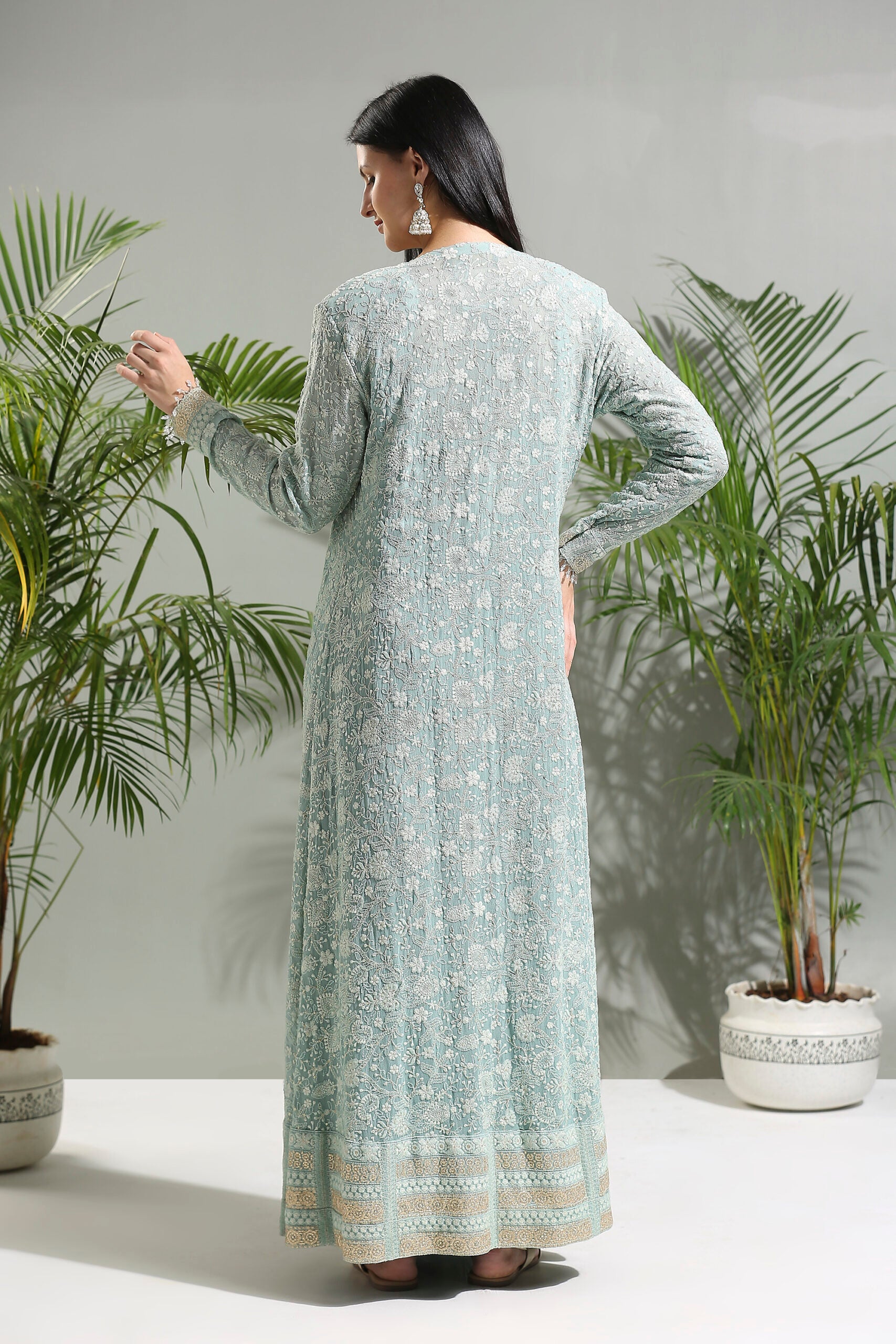 Dusty Blue Jacket and Saree Set image 7