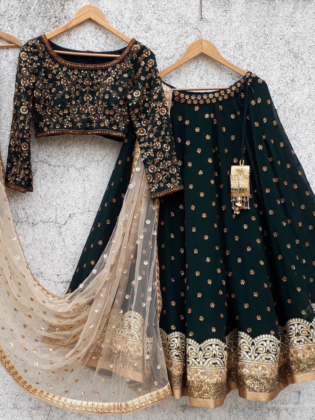 Deep Green Lehenga - Custom image