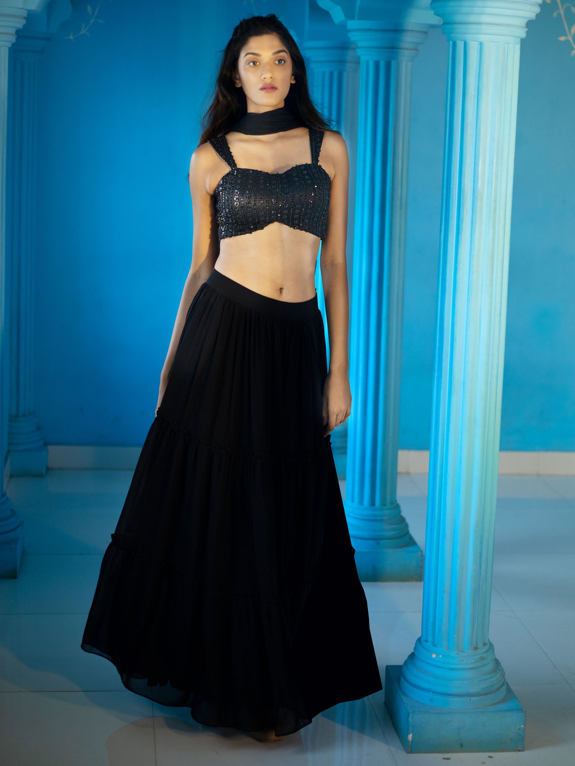 Black Sequins Lehenga Set image 3