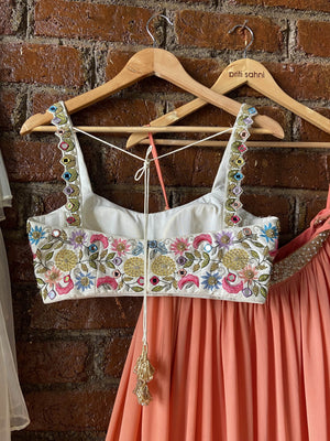 Ivory Swan and Peach Ruffle Lehenga Set image 1
