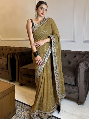 Dark Mehendi Green Saree Set image 0