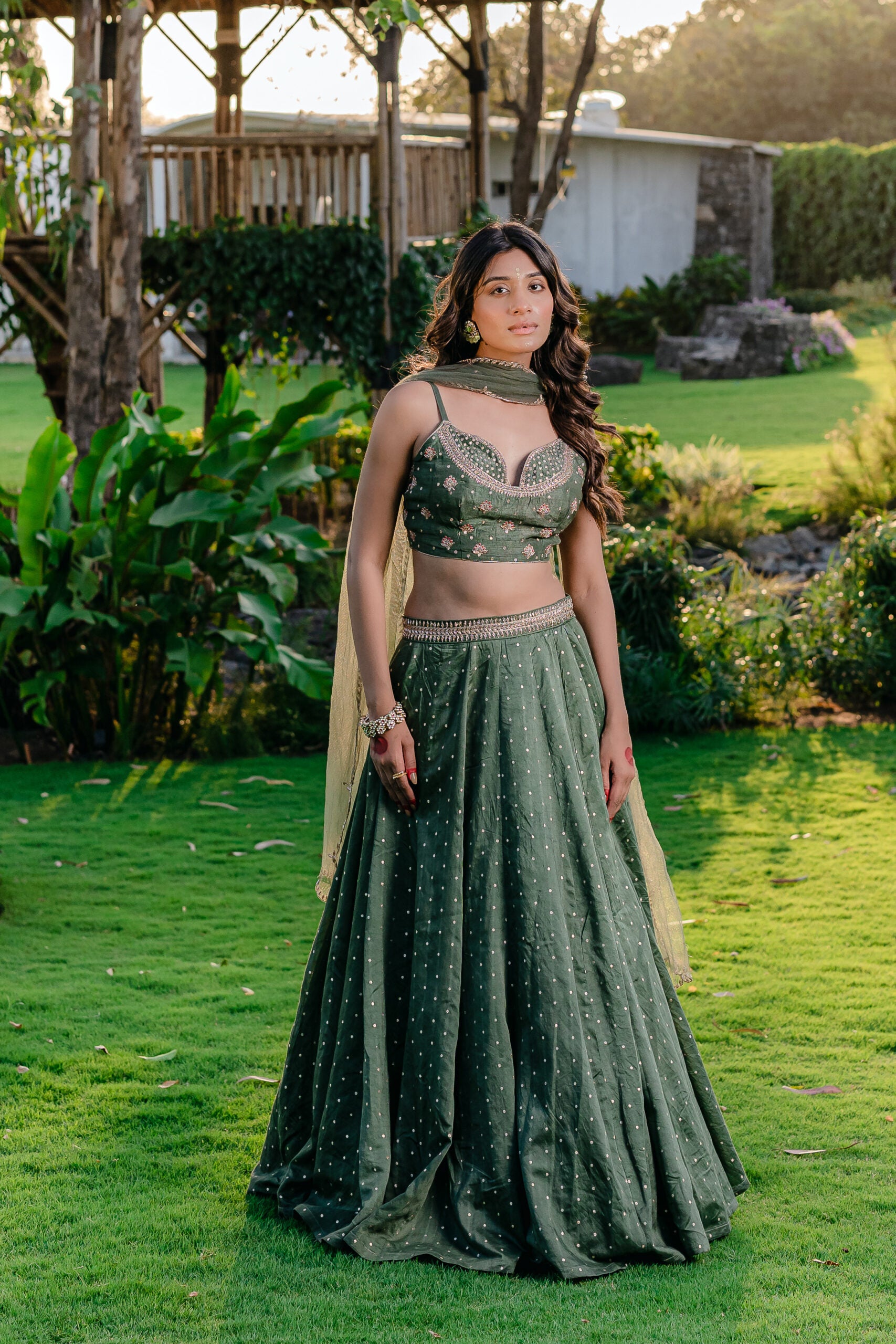 Forest Green Embroidered Lehenga Set - M image