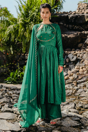Emerald Green Embroidered Anarkali Suit Set - Custom image