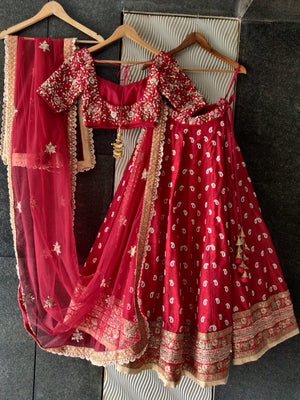 Red Bridal Paisley Work Lehenga image 4