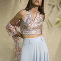 Pastel Blue Embroidered Jacket with Blouse and Palazzo Pants image 0
