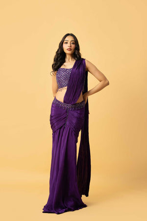 Violet Crepe Saree image 4