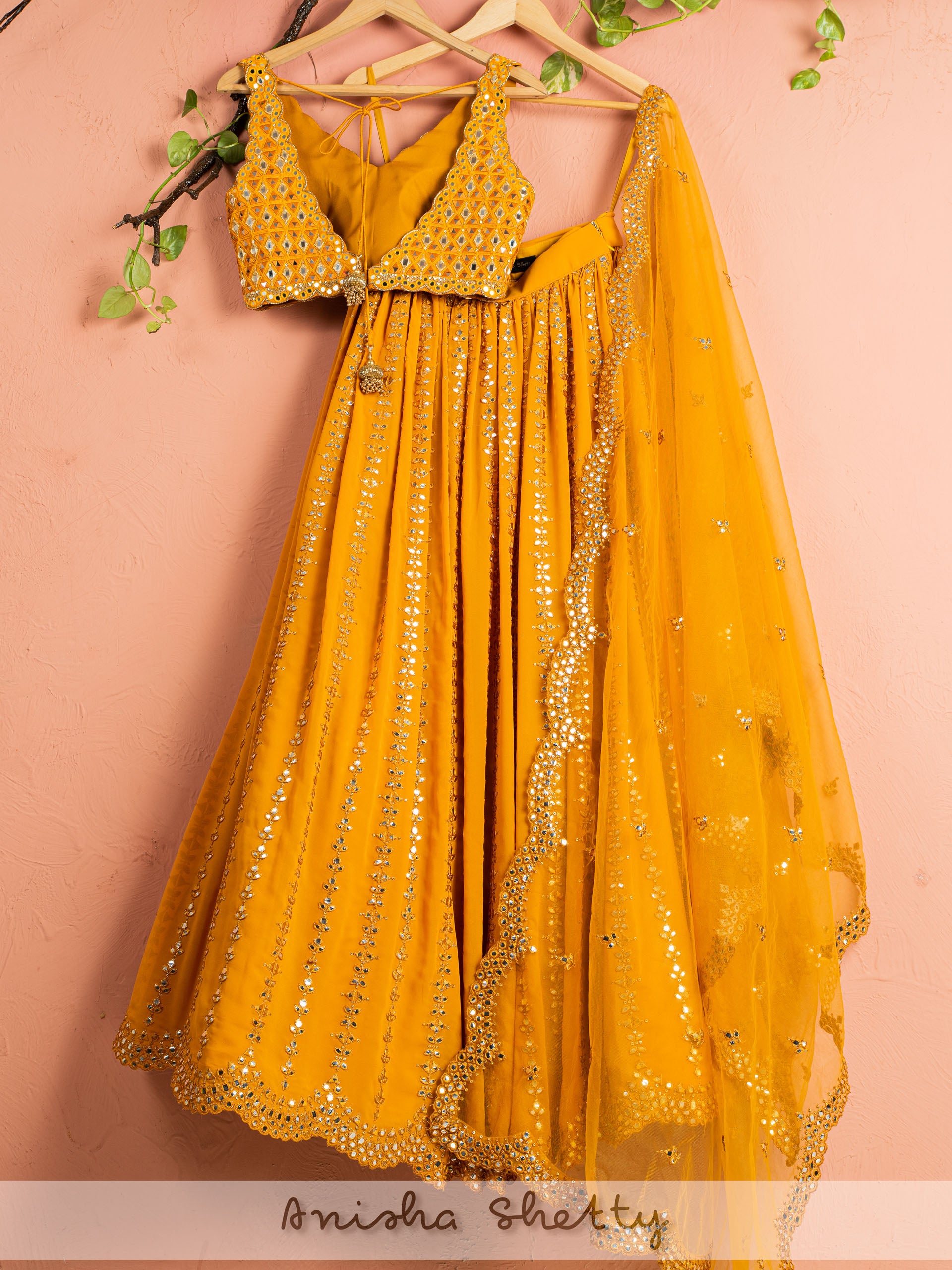 Fire Yellow Mirror Lehenga Set image 1