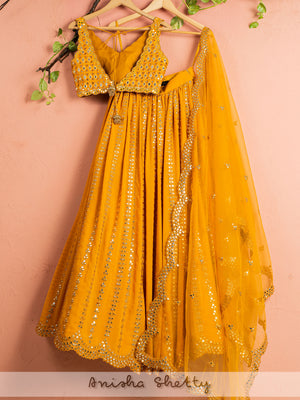 Fire Yellow Mirror Lehenga Set image 1