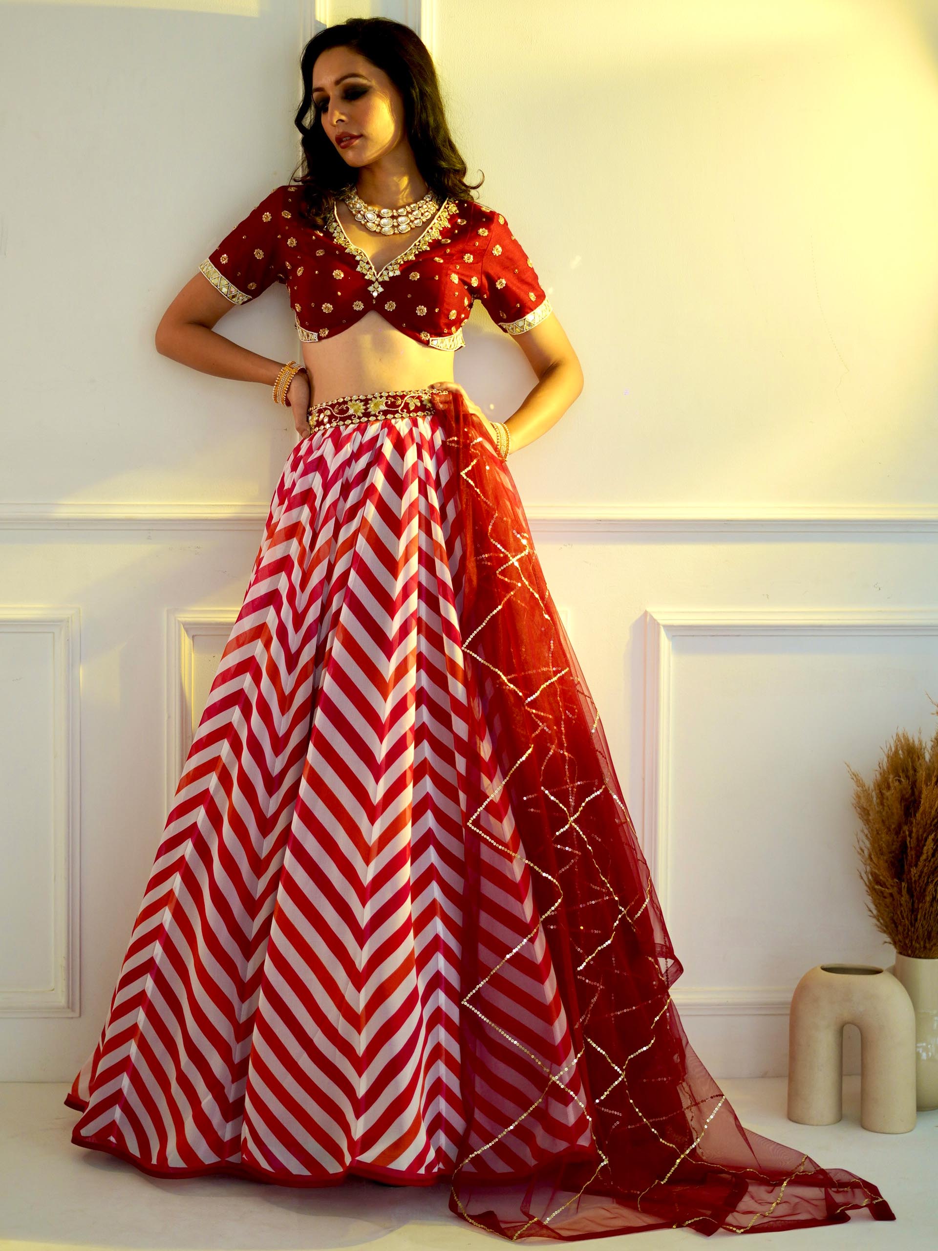 Maroon Myrah Chevron Lehenga Set image 2