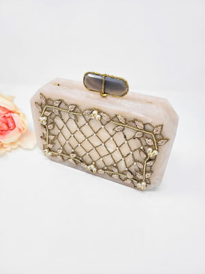 White Resin with Agate Clasp Clutch image 0