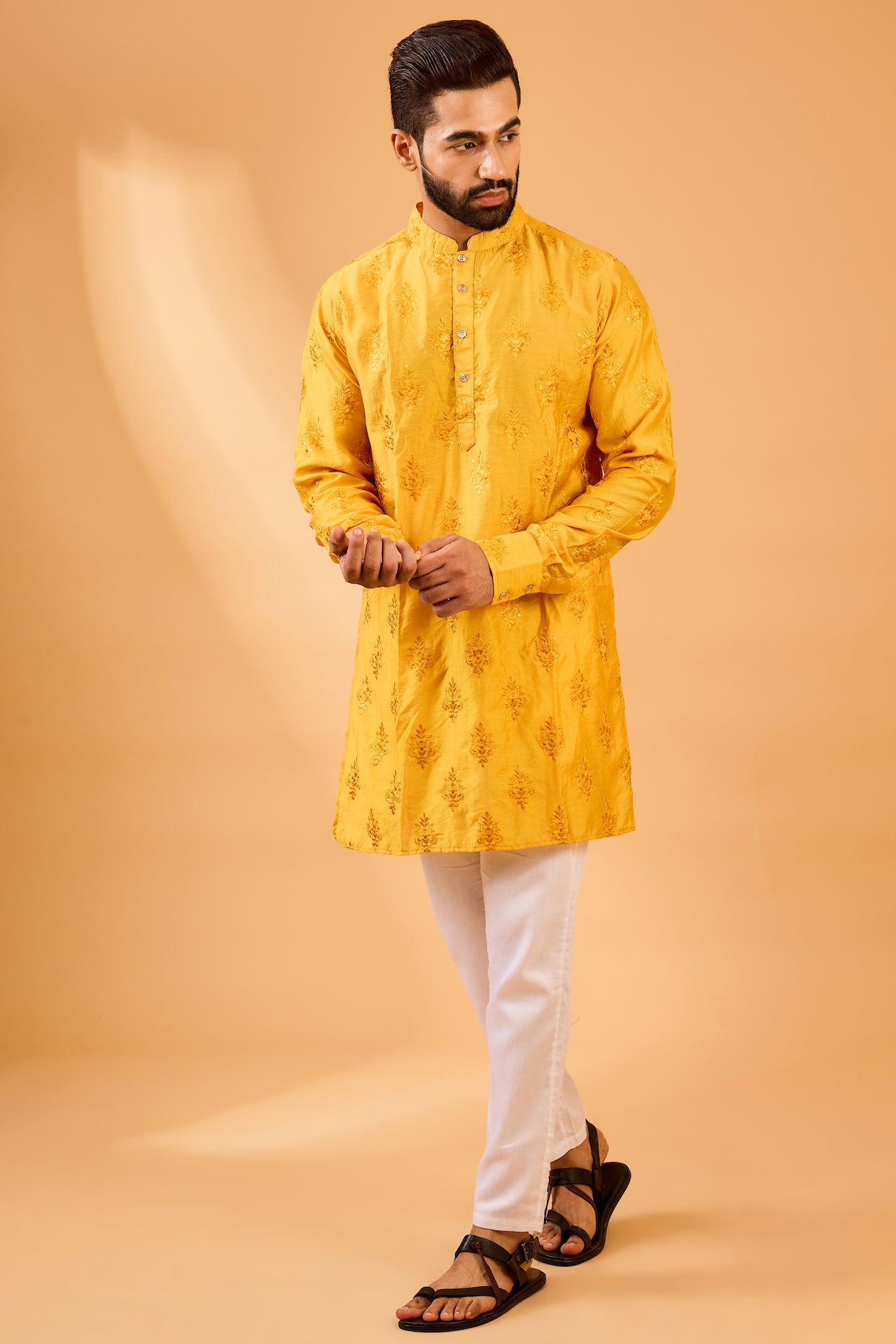 Mustard Floral Embroidered Kurta Set image