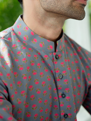 Grey Pink Cotton Kurta Set image 2