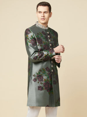 Grey Embroidered Sherwani Set image 1