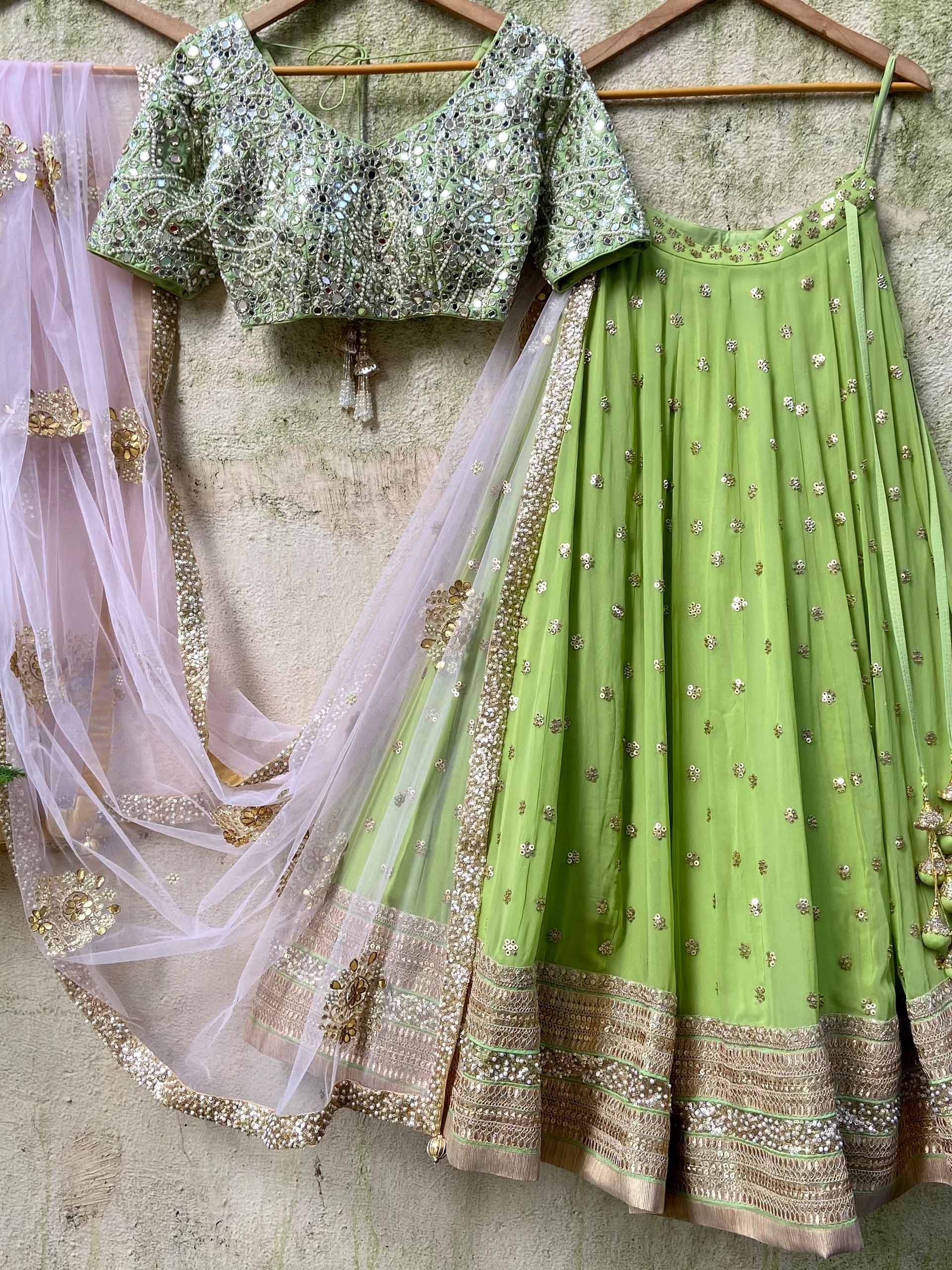 Olive Green Sharmily Mirror Lehenga Set - XL image