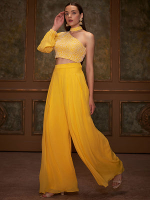 Yellow Thread Flared Pant Set image 2